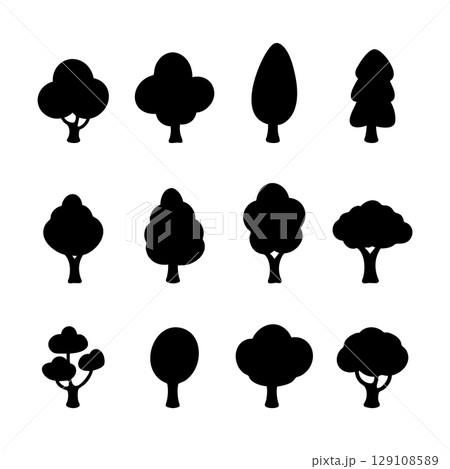 Tree set element icon. Black and white Vector Illustration 129108589