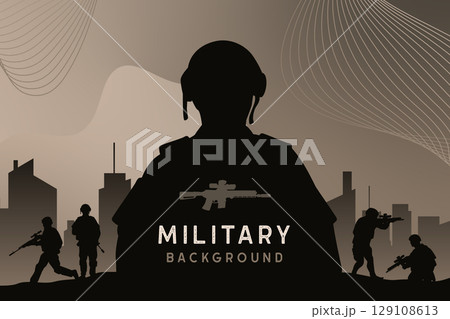 Military silhouette background. Armed concept. Vector illustration poster design template 129108613