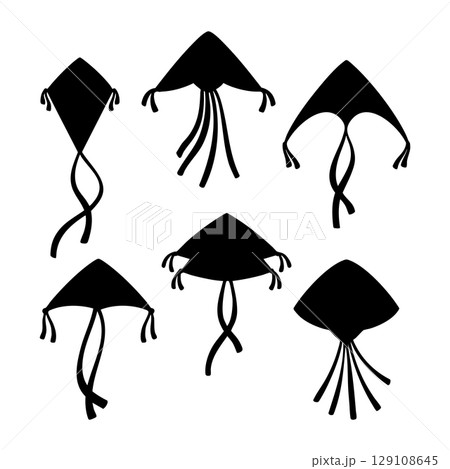 Kite silhouettes. Black and white Vector Illustration Kite silhouettes. Black and white Vector Illustration 129108645
