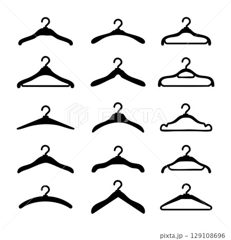 Set of hanger icon silhouette. Black and white clip art vector illustration 129108696