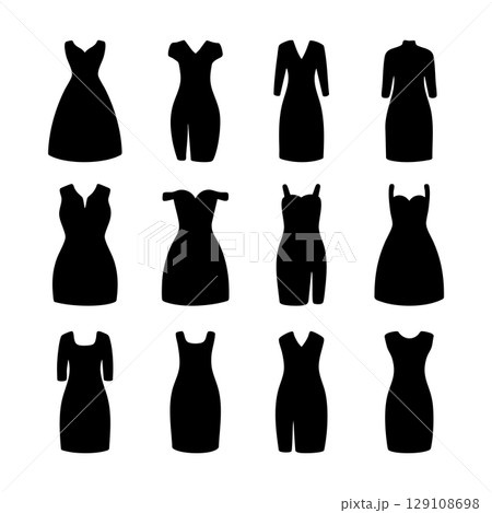 Set of dress icon silhouette. Black and white clip art vector illustration 129108698