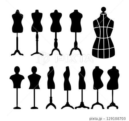 Set of mannequin icon silhouette. Black and white clip art vector illustration 129108703