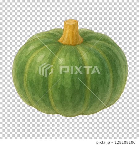 丸ごとのかぼちゃの水彩イラスト（切り抜き） 129109106