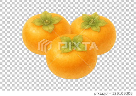 Watercolor illustration of three persimmons (cutout) 129109309