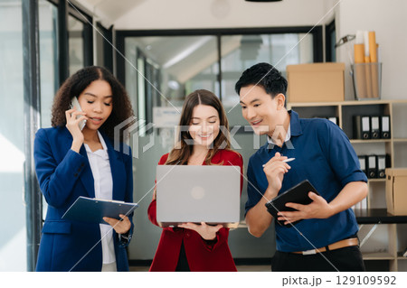 Group of business meeting in planning design in creative business discussing work in the office 129109592