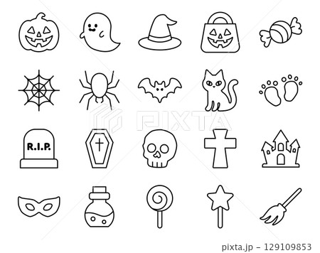 ハロウィンのシンプルな線画アイコンセット ハロウィンのシンプルな線画アイコンセット 129109853