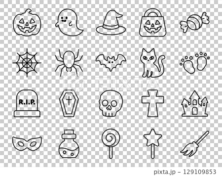 ハロウィンのシンプルな線画アイコンセット ハロウィンのシンプルな線画アイコンセット 129109853