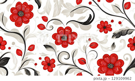 Red Floral Seamless Pattern Illustration 129109962