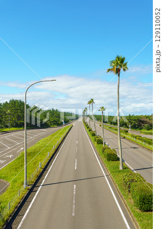 宮崎県の一ツ葉有料道路と青空に続く直線道路 宮崎県の一ツ葉有料道路と青空に続く直線道路 129110052