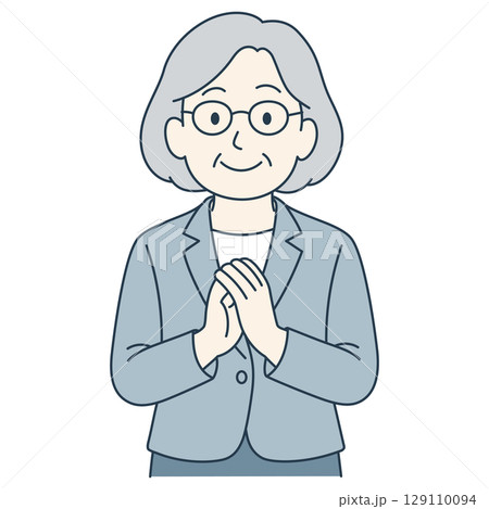 成功を喜ぶシニア女性（オフィスカジュアル・カラー） 129110094