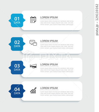 4 infographics data rectangle tab index template. Illustration business abstract background. 129110162