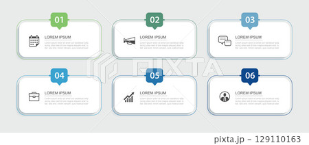 6 infographics data rectangle tab index template. Illustration business abstract background. 129110163