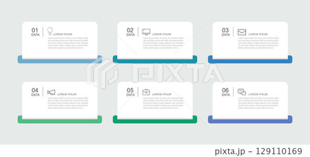 6 data infographics rectangle tab index template. Illustration business abstract background. 6 data infographics rectangle tab index template. Illustration business abstract background. 129110169