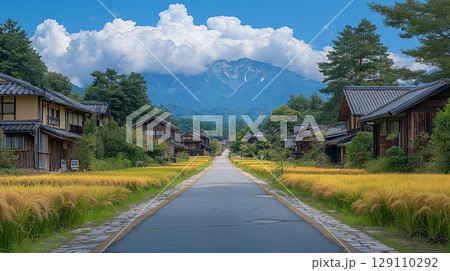 日本の田舎の一本道 日本の田舎の一本道 129110292
