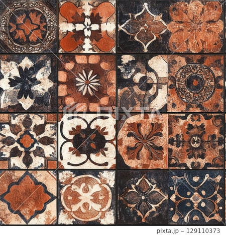 Vintage Tiles Seamless Pattern 129110373