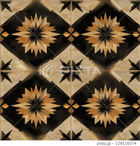 Geometric Seamless Pattern with Black and Tan Color Scheme 129110374
