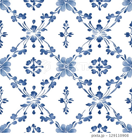Blue and White Floral Seamless Pattern 129110908