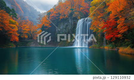 紅葉と滝 129110932