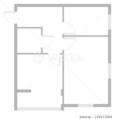 Line drawing blueprint of house floor plan with multiple rooms. Vector black and white apartment layout for architecture or design use. Construction icon for home interior or real estate project 129111008
