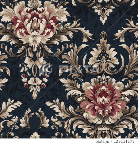 Elegant Floral Damask Seamless Pattern 129111175