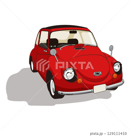レトロでかわいらしい赤い車が描かれたイラスト 129111410