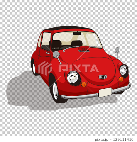 レトロでかわいらしい赤い車が描かれたイラスト 129111410
