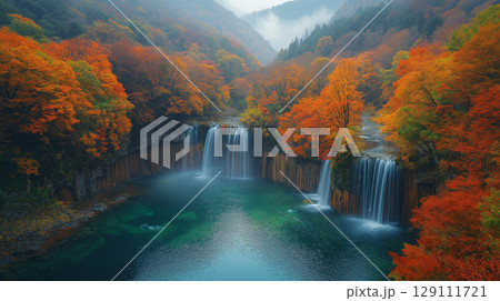 紅葉と滝 129111721