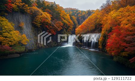 紅葉と滝 129111722