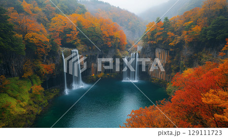 紅葉と滝 129111723