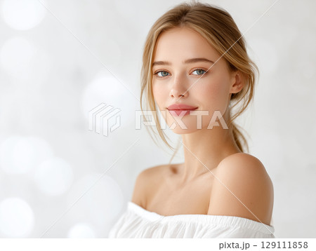 美肌と清潔感を表現する若い女性の肖像 129111858