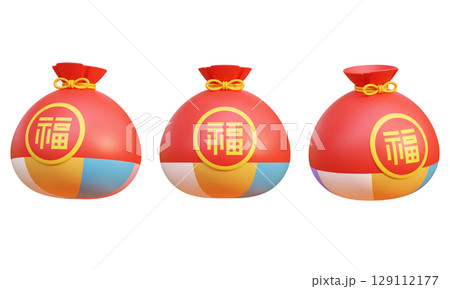Asian oriental cartoon style lucky bag 3D graphic Asian oriental cartoon style lucky bag 3D graphic 129112177