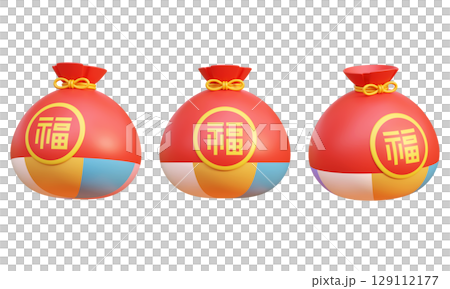 Asian oriental cartoon style lucky bag 3D graphic Asian oriental cartoon style lucky bag 3D graphic 129112177