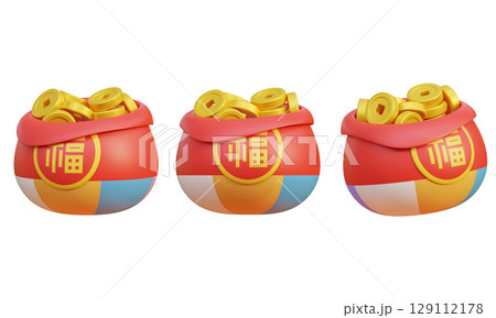 Asian oriental cartoon style lucky bag 3D graphic Asian oriental cartoon style lucky bag 3D graphic 129112178