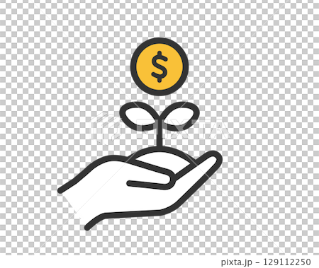 Image of investment and asset growth with buds and dollar coins growing | Vector material Simple icon 129112250