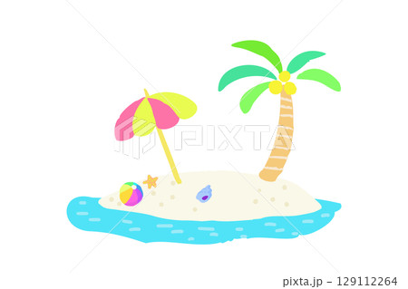 南の島・南国　夏イメージ　手描き風景イラスト素材 129112264