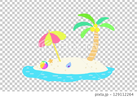 南の島・南国　夏イメージ　手描き風景イラスト素材 129112264
