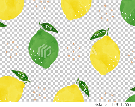 檸檬和酸橙葉的水彩背景插圖 129112555