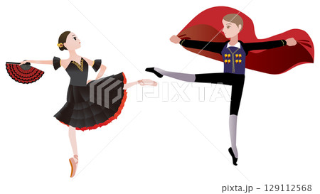 ダンサーのイラスト_バレエ「ドン・キホーテ」の闘牛士と踊り子を踊るバレエダンサーのイメージ 129112568