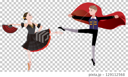 ダンサーのイラスト_バレエ「ドン・キホーテ」の闘牛士と踊り子を踊るバレエダンサーのイメージ 129112568