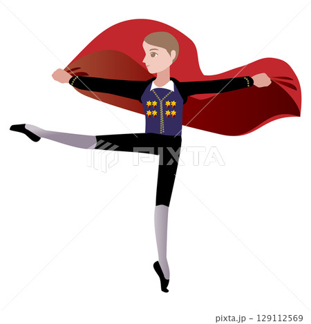ダンサーのイラスト_バレエ「ドン・キホーテ」の闘牛士役を踊るバレエダンサーのイメージ 129112569
