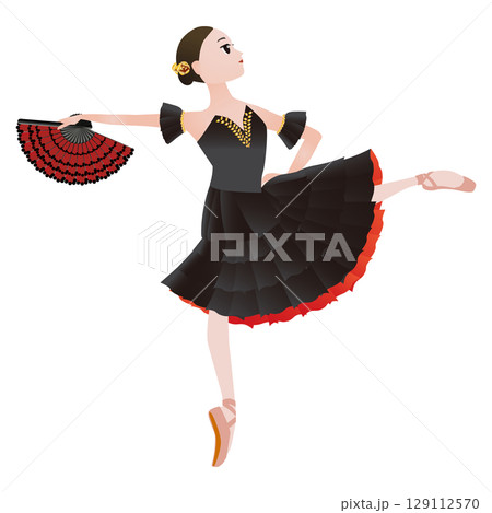 ダンサーのイラスト_バレエ「ドン・キホーテ」の踊り子役を踊るバレエダンサーのイメージ 129112570