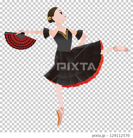ダンサーのイラスト_バレエ「ドン・キホーテ」の踊り子役を踊るバレエダンサーのイメージ 129112570