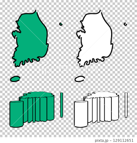 手書き_大韓民国_ベクター素材_セット_01 手書き_大韓民国_ベクター素材_セット_01 129112651