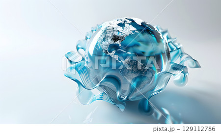 Search engine globe with swirling search queries 129112786