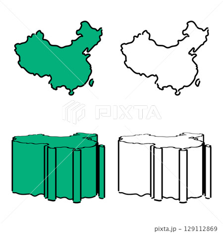 手書き_中華人民共和国_ベクター素材_セット_01 手書き_中華人民共和国_ベクター素材_セット_01 129112869