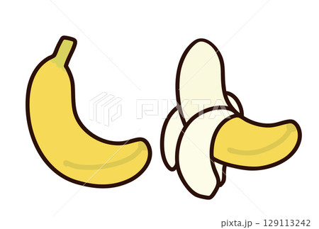 皮を剥いたバナナと皮付きのバナナのシンプルなイラスト 129113242