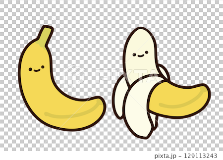 剝皮和未剝皮的香蕉的可愛插圖 129113243