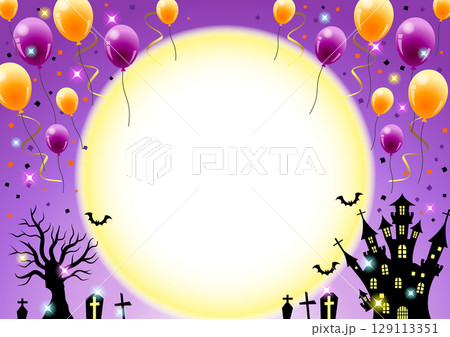 ハロウィン背景、風船、キラキラ、月夜、紫、横 129113351