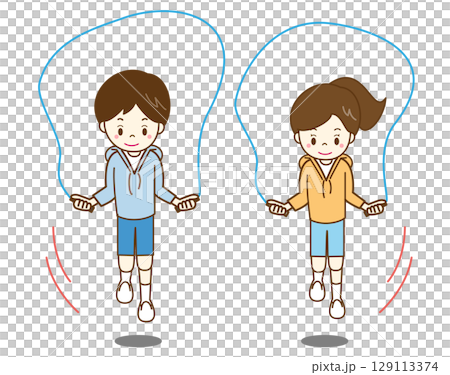 男人和女人透過跳繩進行身體鍛煉 129113374