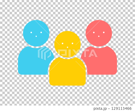 Colorful silhouette icons/pictograms of three people bust-up - group/diversity image 129113466